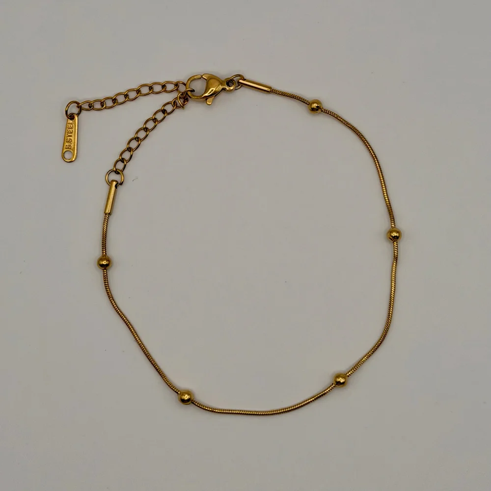 Gold Stainless Steel Beaded Snake Chain Bracelet Dainty Minimalist